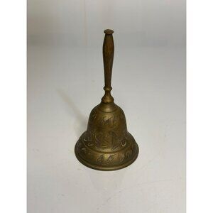 VTG Etched Brass Bell 4.25" - Floral Wreath Design Home Decor Collectible Retro